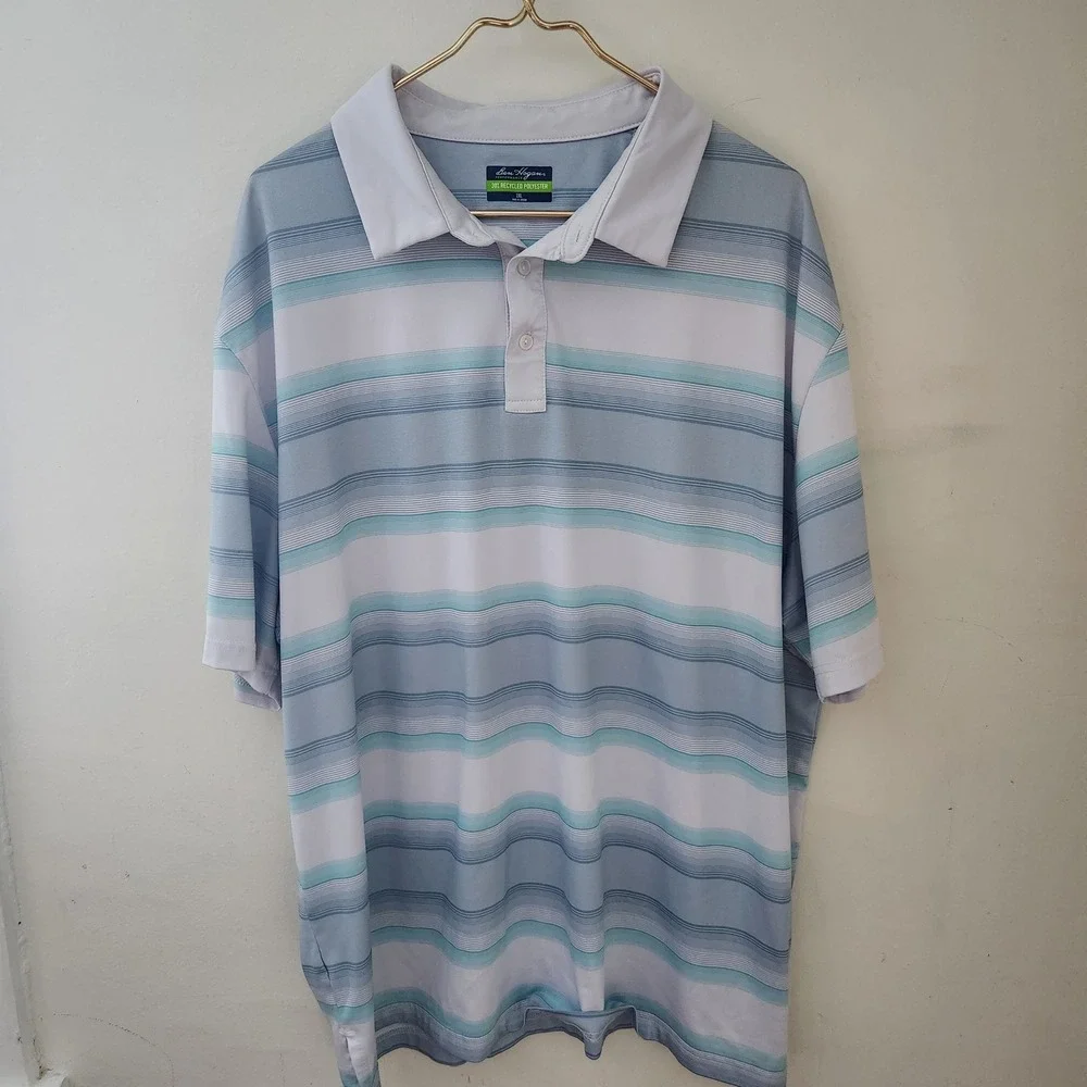 Ben Hogan Performance Mens 2XL Polo Shirt Blue White Stripe Golf Casual - Picture 1 of 4